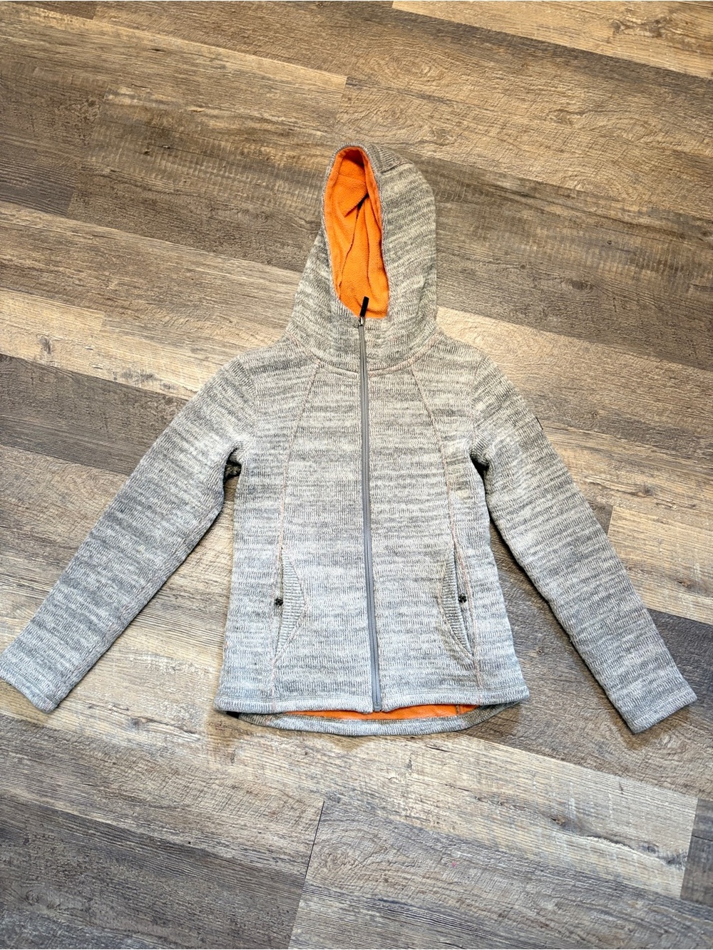 Kids BrnchHooded Zip Jacket in Heather Gray with Orange Lining